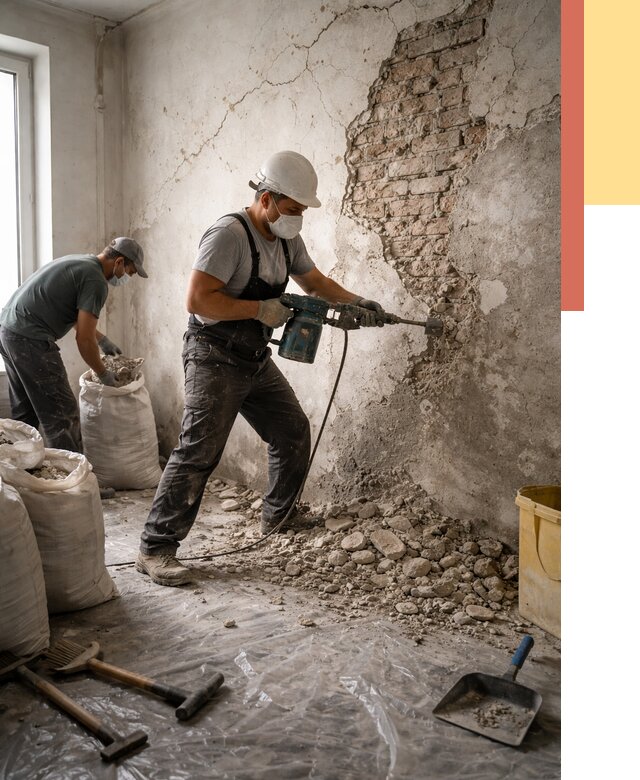 Демонтаж штукатурки со стен в Симферополе от 7479 руб/м² — быстро и недорого | ОТДЕЛОЧНИК-Сим