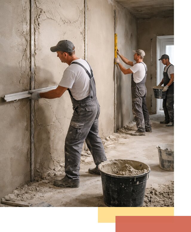 Штукатурка стен по маякам в Симферополе — точная и ровная поверхность