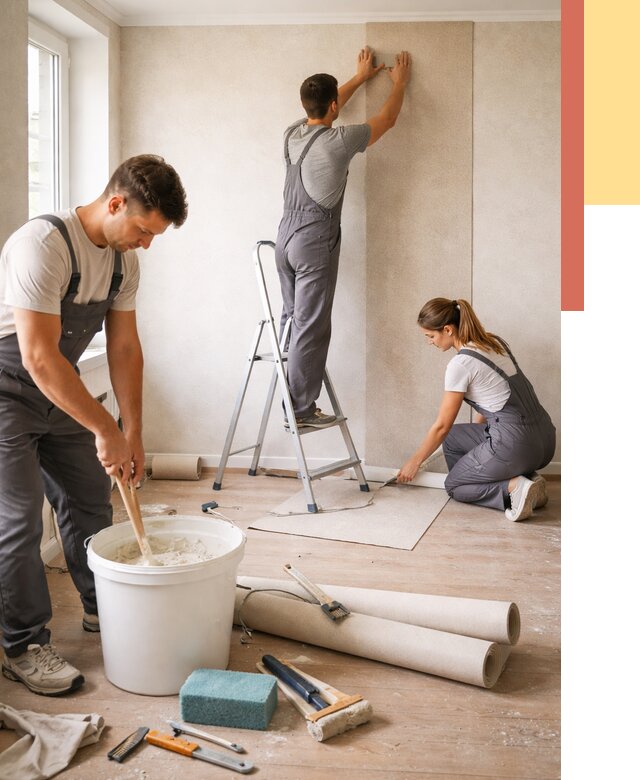 Оклейка стен обоями в Симферополе от 3635 руб/м2 — быстро и недорого | ОТДЕЛОЧНИК-Сим