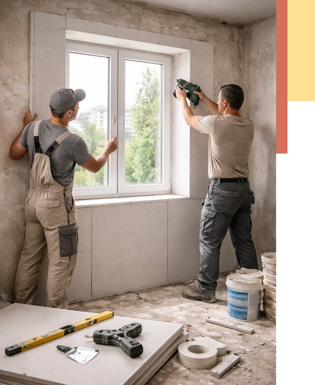 Монтаж откосов из гипсокартона в Симферополе от 4674 руб. под ключ | ОТДЕЛОЧНИК-Сим