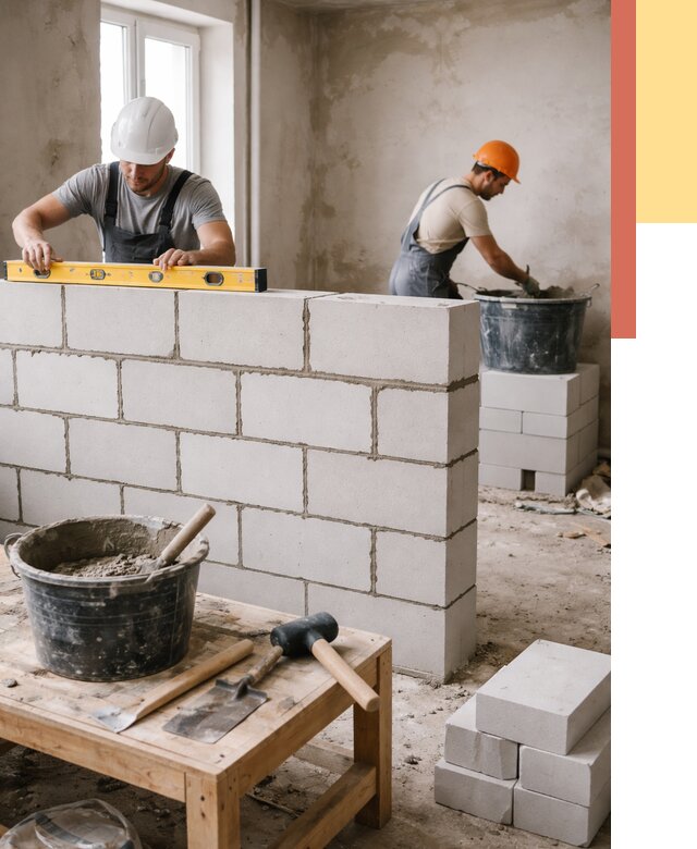 Кладка перегородок из газобетона в Симферополе от 3324 руб. под ключ | ОТДЕЛОЧНИК-Сим