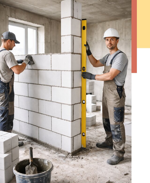 Кладка перегородок из пеноблока в Симферополе от 1870 руб. под ключ | ОТДЕЛОЧНИК-Сим