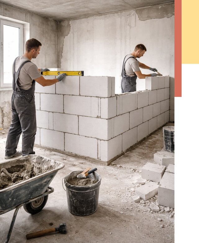 Кладка перегородок из ПГП в Симферополе от 2597 руб./м2 — монтаж и возведение под ключ | ОТДЕЛОЧНИК-Сим