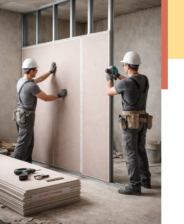 Перегородка из огнестойкого гипсокартона в Симферополе от 1922 руб. под ключ | ОТДЕЛОЧНИК-Сим