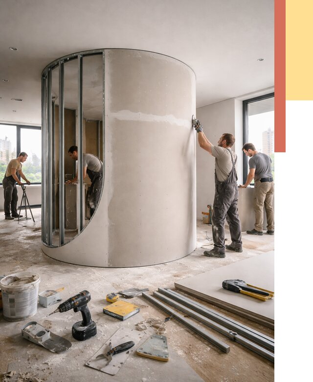 Радиусная перегородка из гипсокартона в Симферополе от 3012 руб. под ключ | ОТДЕЛОЧНИК-Сим