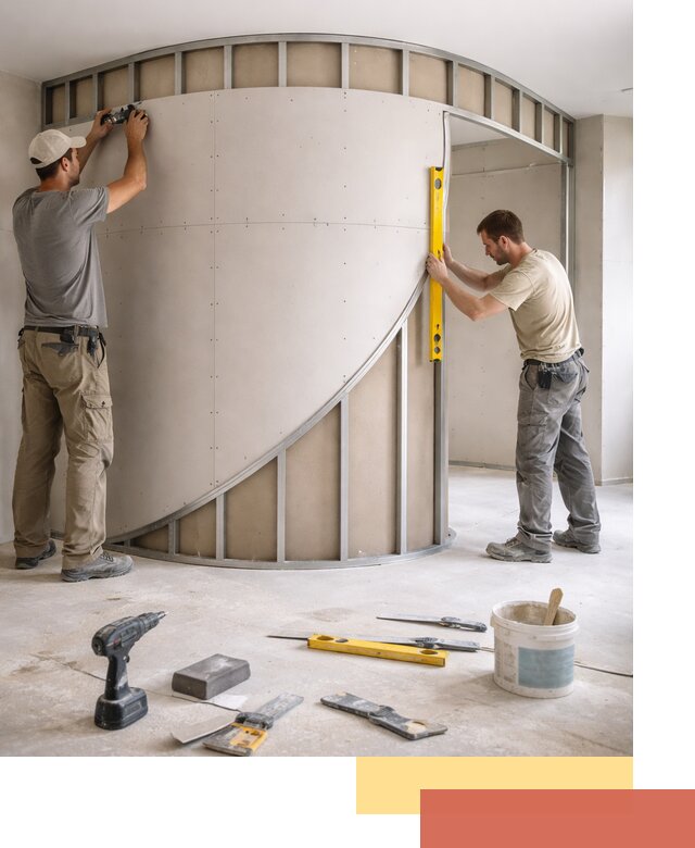 Радиусная перегородка из гипсокартона в Симферополе под ключ