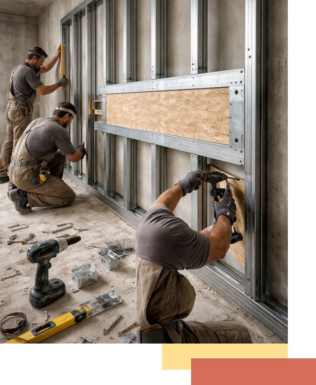 Усиленная перегородка для крепления тяжёлых конструкций в Симферополе