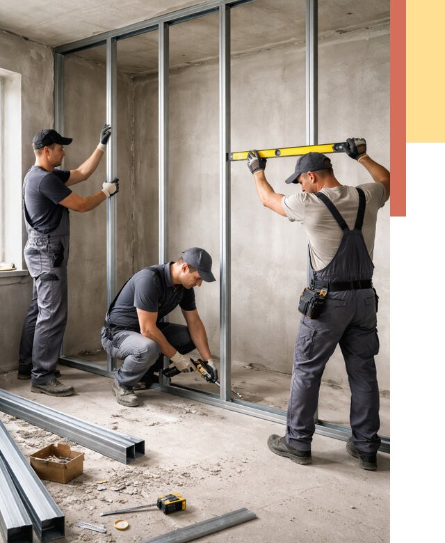 Монтаж каркаса перегородки из профиля в Симферополе от 779 руб. | ОТДЕЛОЧНИК-Сим