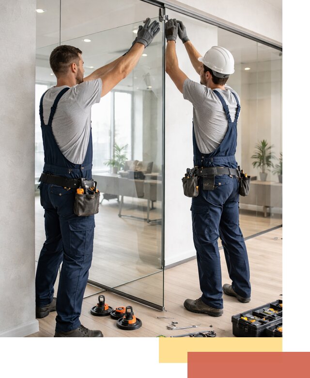 Безрамные стеклянные перегородки под ключ в Симферополе