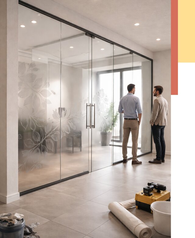 Стеклянные перегородки с рисунком в Симферополе от 12984 руб. монтаж и нанесение | ОТДЕЛОЧНИК-Сим