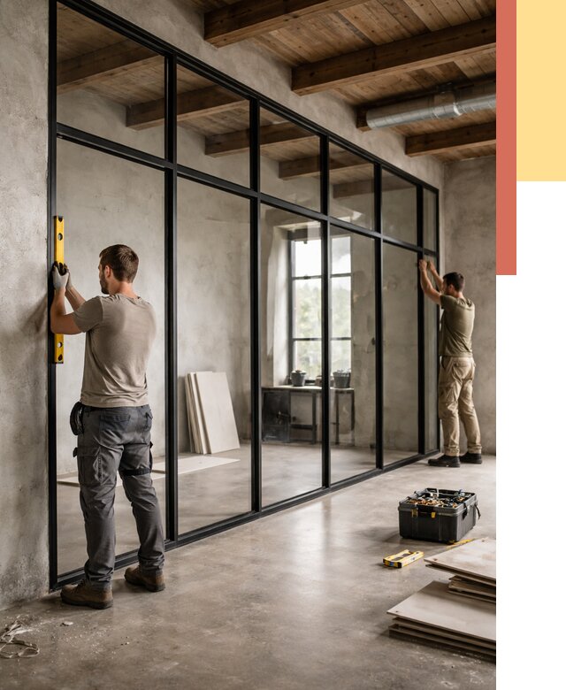 Стеклянные перегородки лофт в Симферополе от 10906 руб. под ключ | ОТДЕЛОЧНИК-Сим