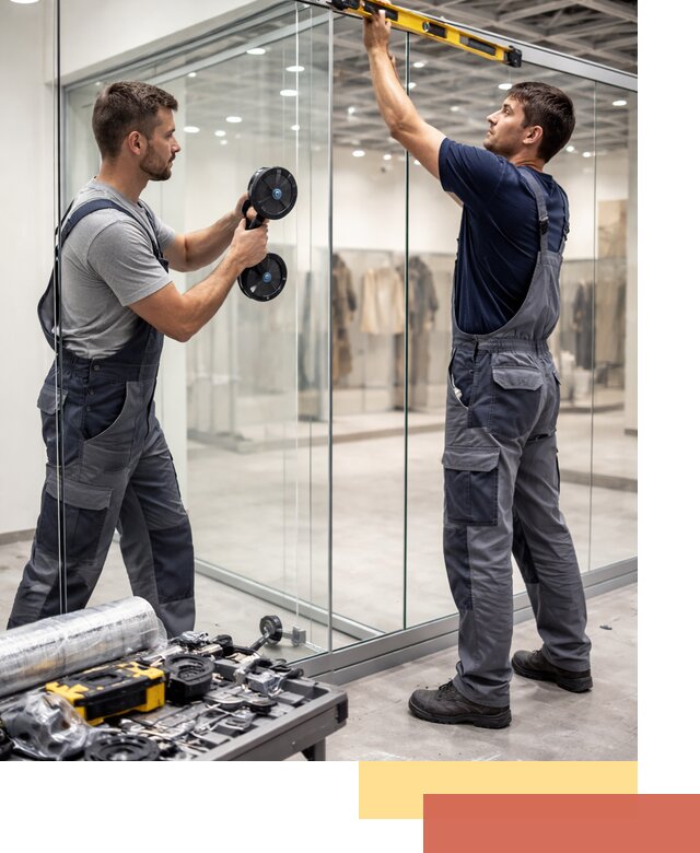 Стеклянные перегородки для магазинов в Симферополе — монтаж и установка