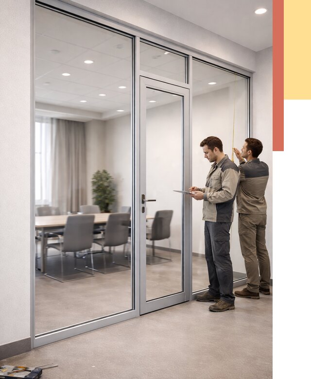 Установка и монтаж алюминиевых перегородок со стеклом в Симферополе от 8517 руб. | ОТДЕЛОЧНИК-Сим