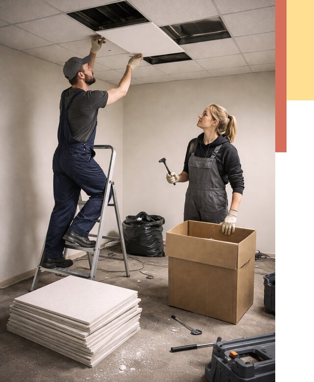 Демонтаж потолочной плитки в Симферополе от 4674 руб. быстро и недорого | ОТДЕЛОЧНИК-Сим