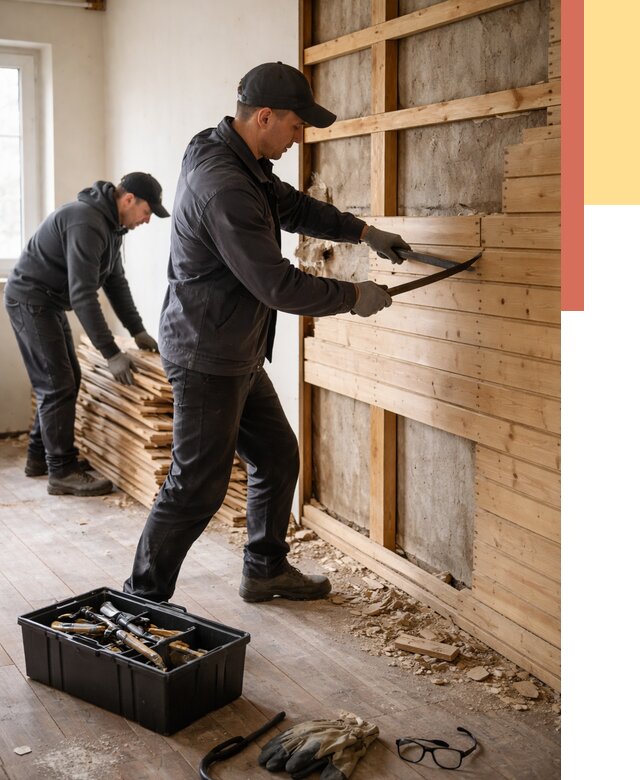 Демонтаж вагонки в Симферополе от 3947 руб/м2 — быстро и недорого | ОТДЕЛОЧНИК-Сим