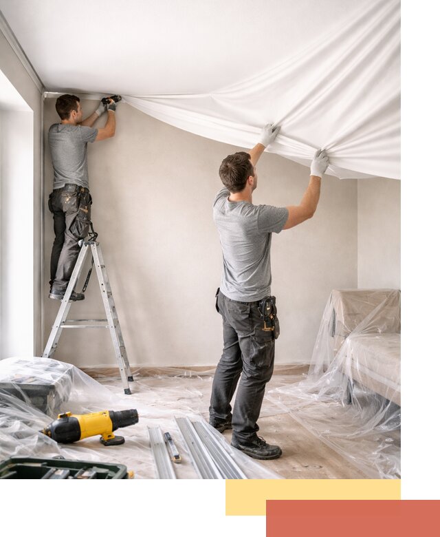 Монтаж тканевого натяжного потолка в Симферополе недорого и быстро