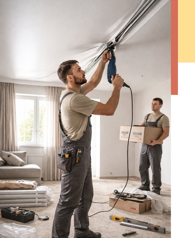 Монтаж сатинового натяжного потолка в Симферополе от 3635 руб. | Быстро, недорого — ОТДЕЛОЧНИК-Сим