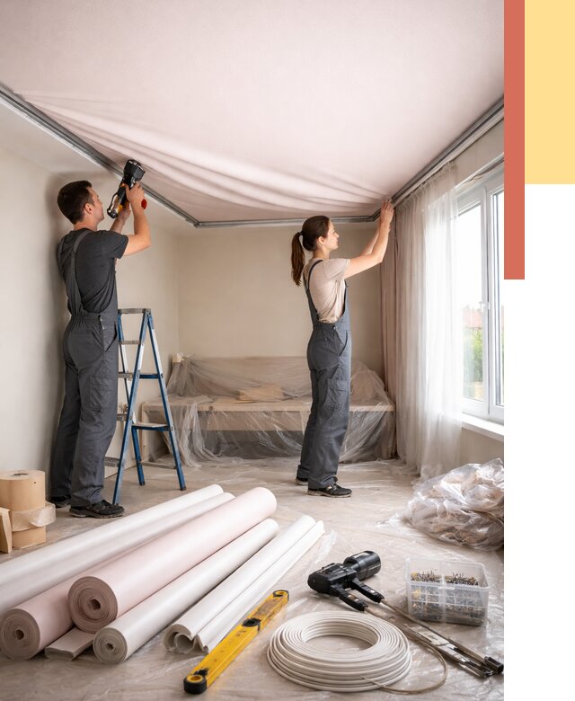 Монтаж цветного натяжного потолка в Симферополе от 4363 руб/м² — быстро и недорого | ОТДЕЛОЧНИК-Сим