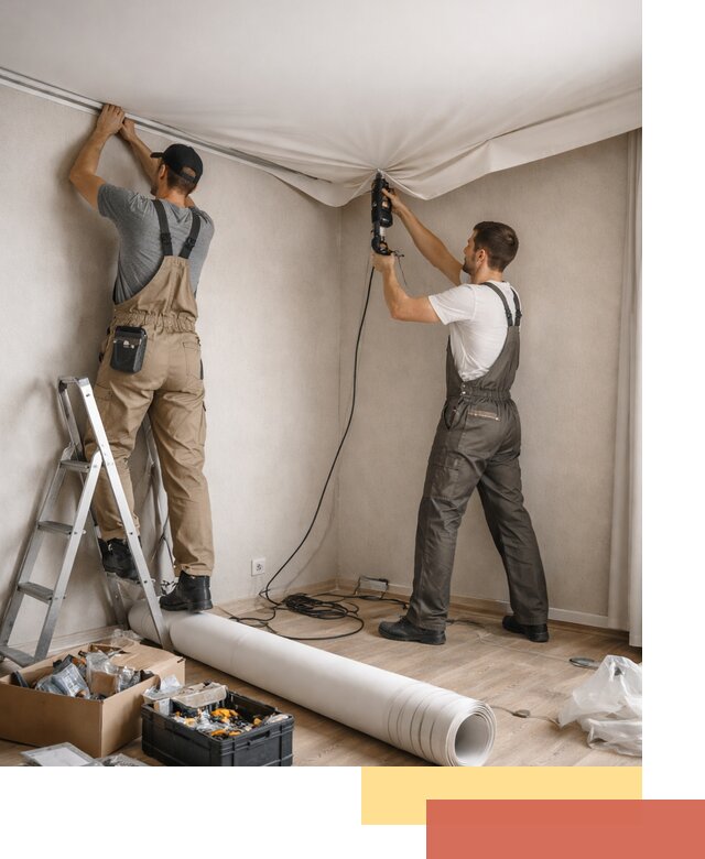 Монтаж цветного натяжного потолка в Симферополе за один день