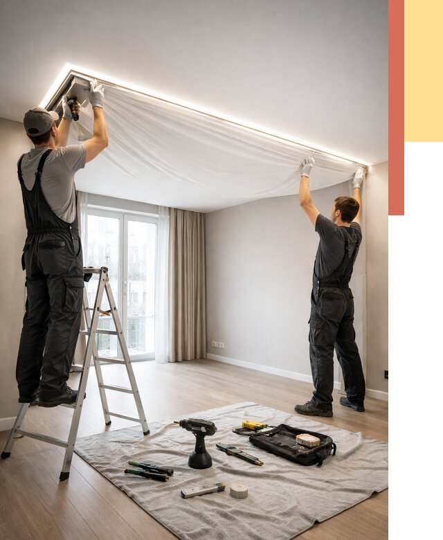 Монтаж парящего натяжного потолка в Симферополе от 4674 руб. быстро и недорого | ОТДЕЛОЧНИК-Сим