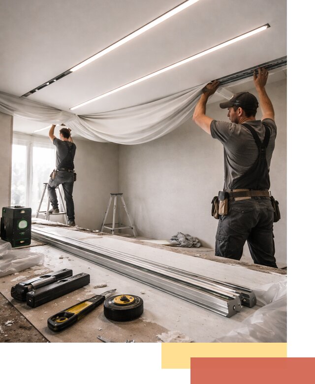 Монтаж натяжных потолков со световыми линиями в Симферополе