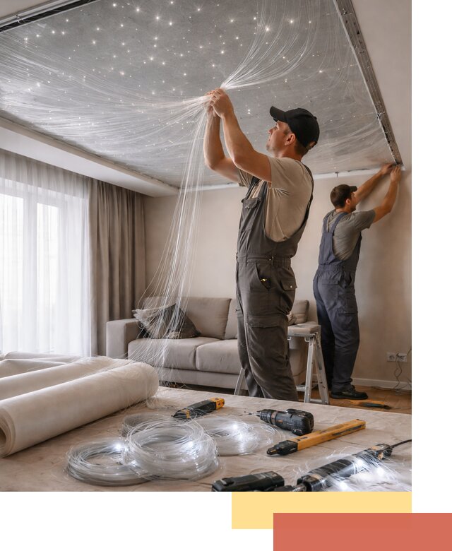 Монтаж натяжного потолка «Звездное небо» в Симферополе