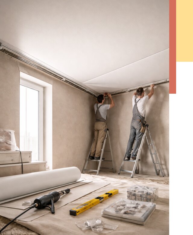 Монтаж натяжного потолка в спальне в Симферополе от 3947 руб. под ключ | ОТДЕЛОЧНИК-Сим