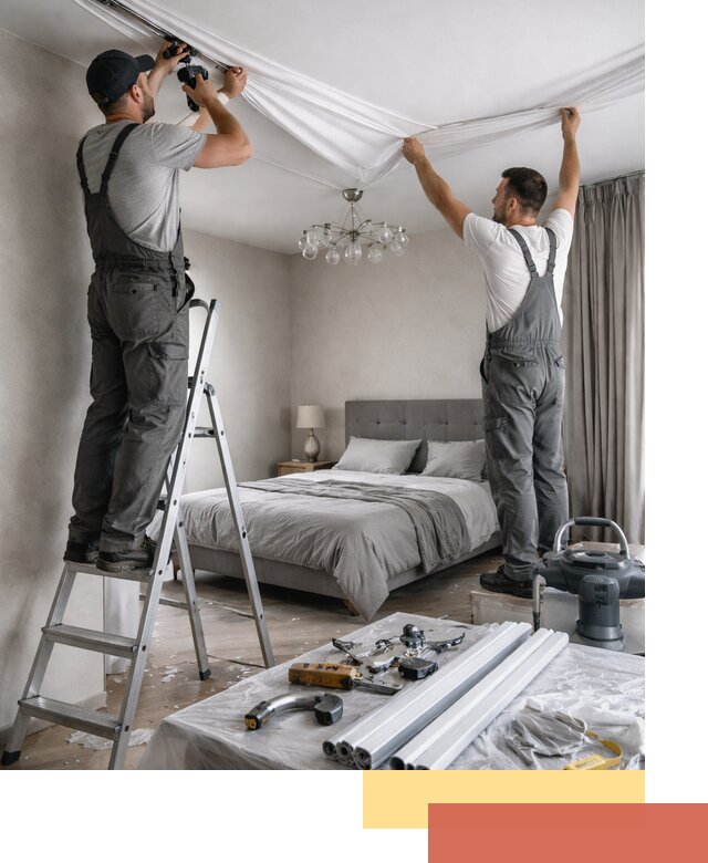 Монтаж натяжного потолка в спальне в Симферополе