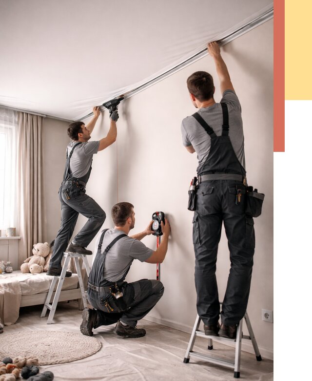 Монтаж натяжного потолка в детской в Симферополе от 3635 руб. — быстро и недорого | ОТДЕЛОЧНИК-Сим