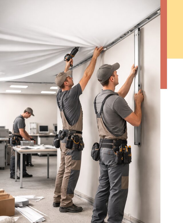 Монтаж натяжного потолка в офисе в Симферополе от 467 руб/м² — быстро и недорого | ОТДЕЛОЧНИК-Сим