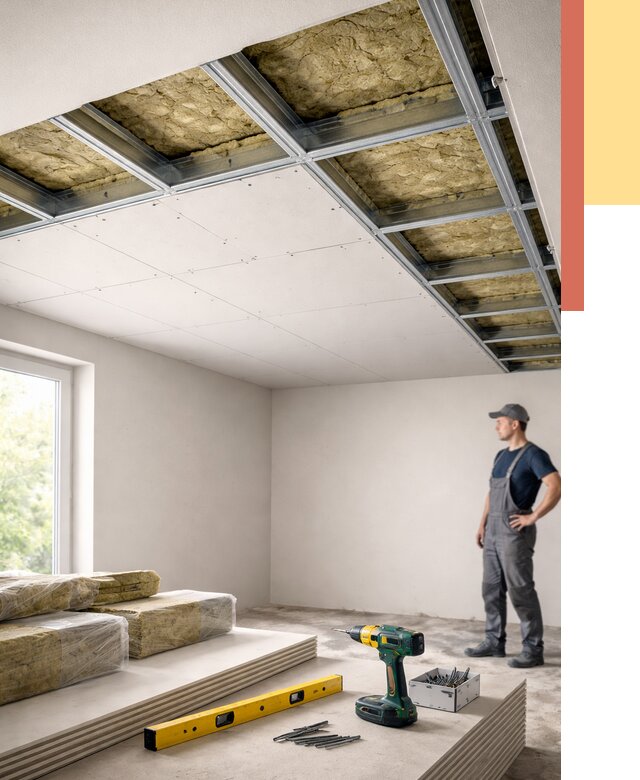 Звукоизоляция потолка ГКЛ в Симферополе от 987 руб. — монтаж под ключ | ОТДЕЛОЧНИК-Сим