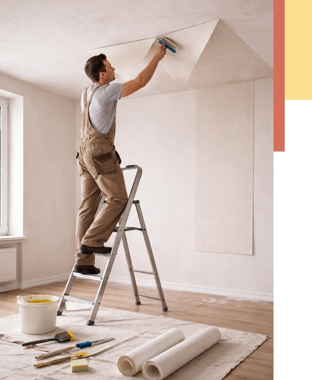 Поклейка обоев на потолок в Симферополе от 4674 руб. быстро и недорого | ОТДЕЛОЧНИК-Сим